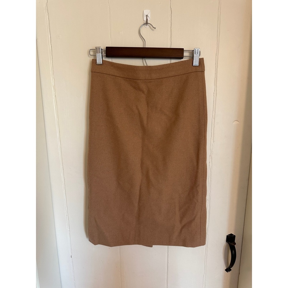 J.Crew The Pencil Skirt Camel Tan Wool Blend Size 00 Professional Workwear